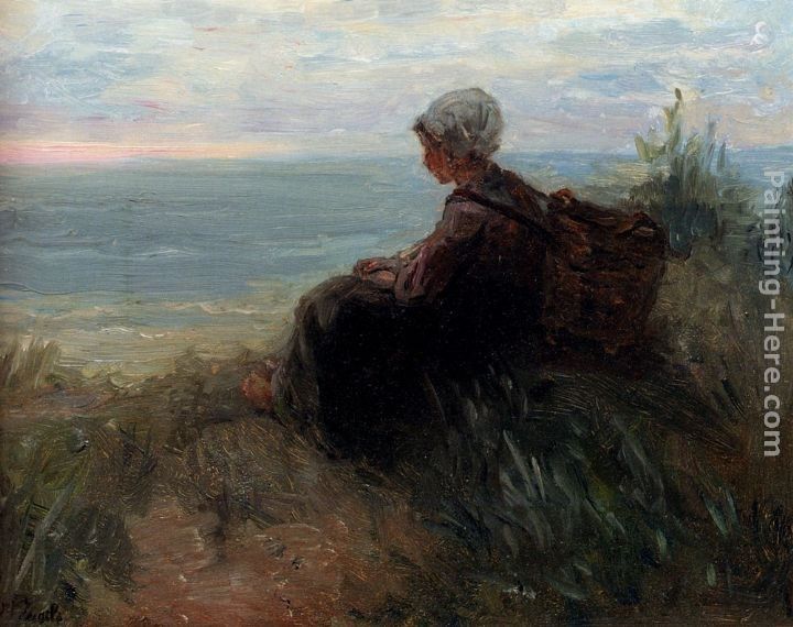 Jozef Israels A Fishergirl On A Dunetop Overlooking The Sea